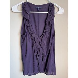 Gap Ruffle Front Sleeveless Viscose Blouse M Purple Boho Romantic Feminine Soft